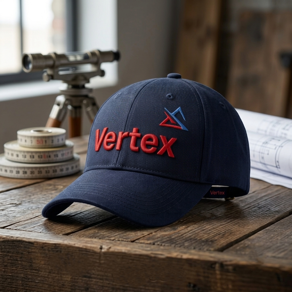 A structured cap with bold block lettering in raised puff embroidery on the front panel