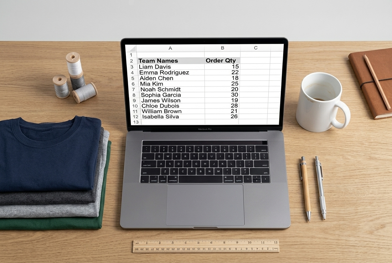 A clean two-column roster spreadsheet with names and numbers ready to send for name drop artwork
